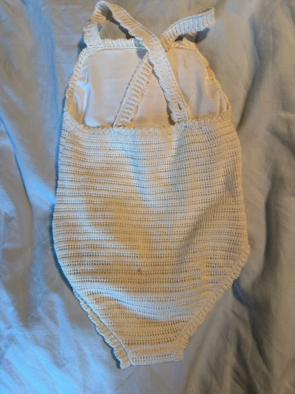 Zara White Crochet One-Piece with Multicolor Floral Accents, Size 4